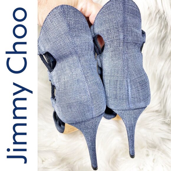 JIMMY CHOO BLUE DENIM LUCKY PEEP TOE HEELS CUT OUT DETAIL, EU 37 - Picture 10 of 12